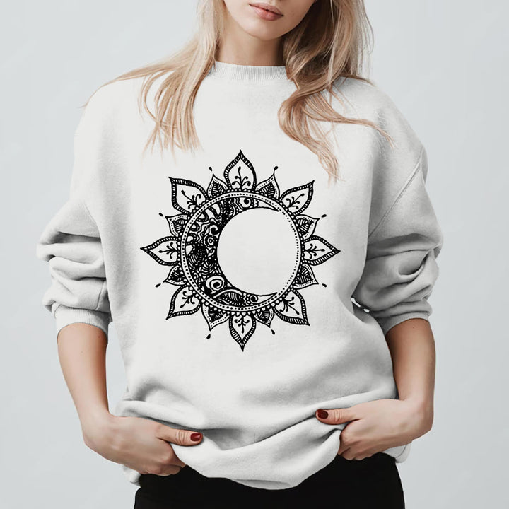 Felpa spirituale con meditazione boho e sole e luna Mandala Olivenorma - Bianco - 2XL - image 11