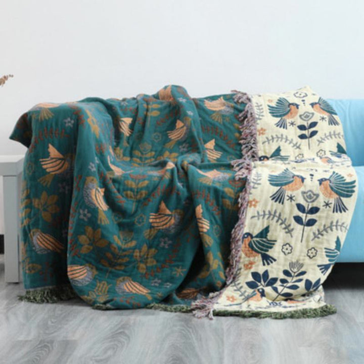 Coperta di arte nordica con uccelli primaverili Olivenorma - Blu - 230*250cm - image 3