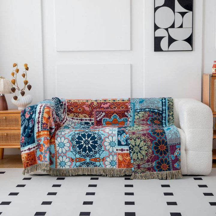 Coperta in cotone patchwork etnico bohémien Olivenorma Blue Serenity - image 3