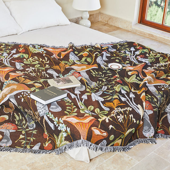Coperta con nappe in misto cotone Olivenorma Jungle Mushroom - 130*160 cm - image 1