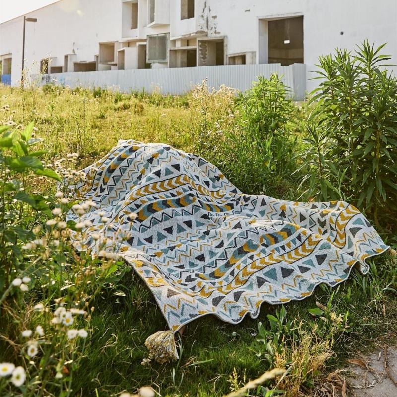 Coperta con nappe in maglia bohémien Brigg Olivenorma - image 2