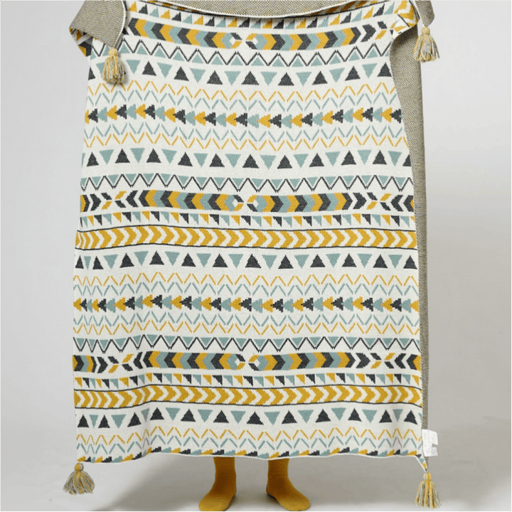 Coperta con nappe in maglia bohémien Brigg Olivenorma - image 0