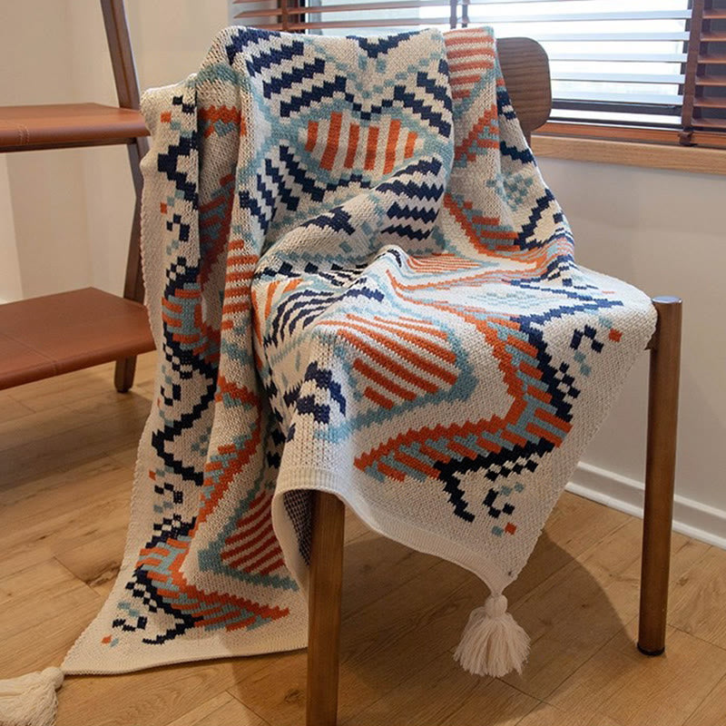 Coperta con nappe in maglia bohémien Olivenorma - 150*200 cm - image 1