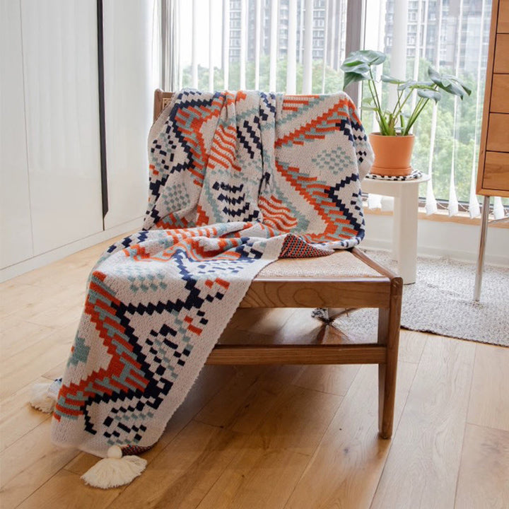 Coperta con nappe in maglia bohémien Olivenorma - image 2