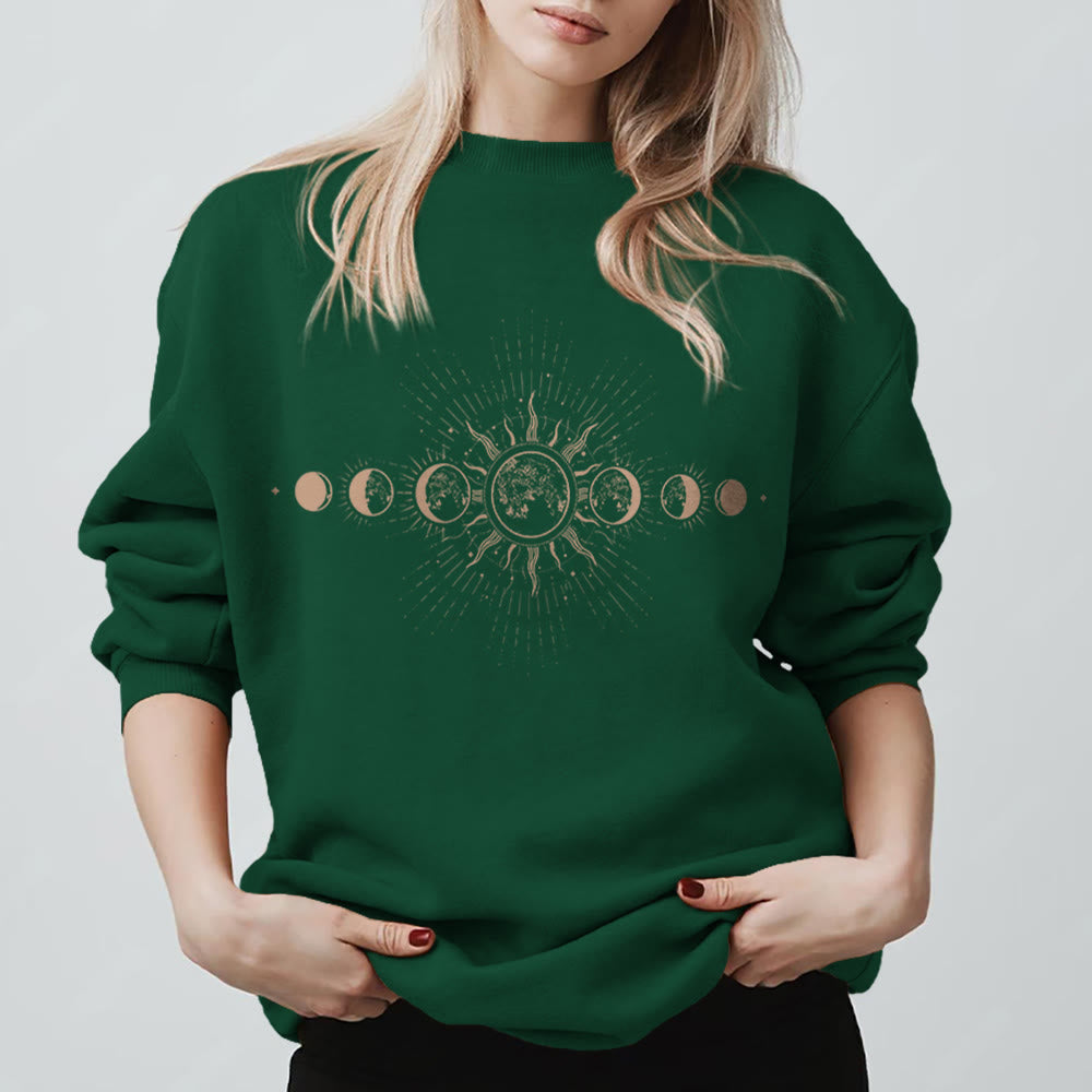 Felpa boho con luna e sole celestiali Olivenorma - Verde - 2XL - image 13
