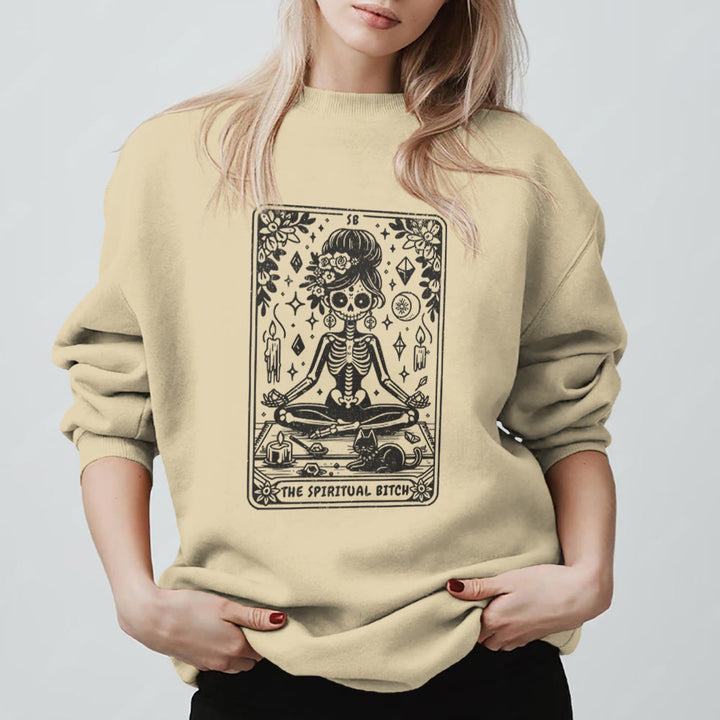 Felpa con stampa yoga e meditazione "Spiritual Bitch" Olivenorma - Giallo chiaro - 2XL - image 0