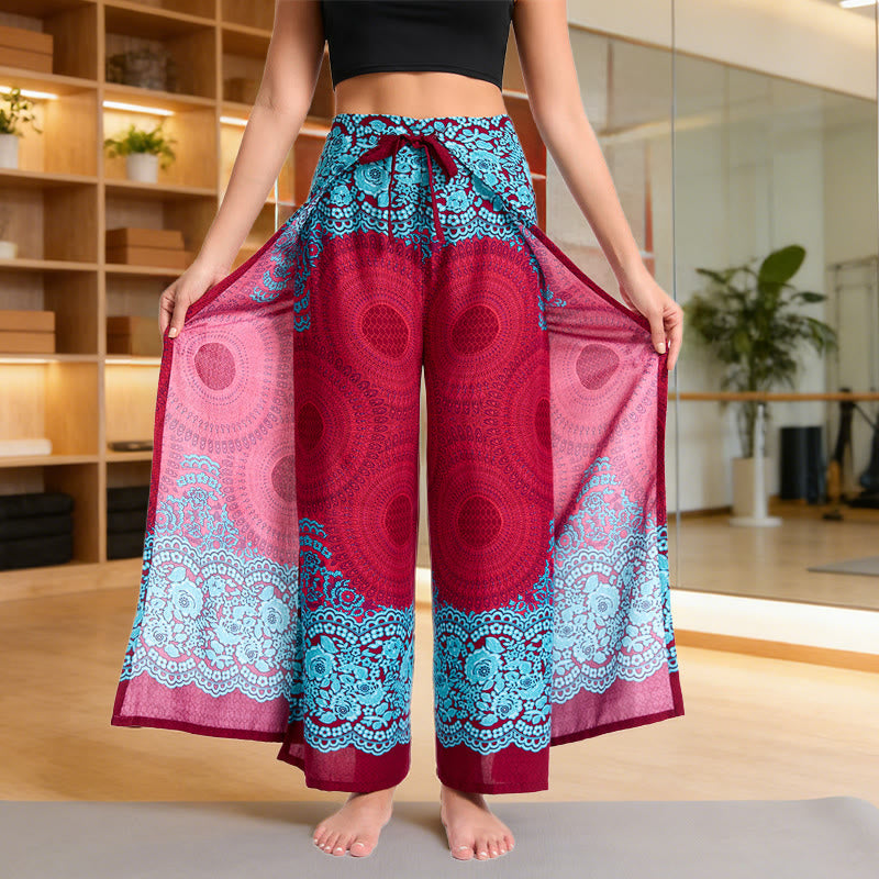 Olivenorma Pantaloni casual estivi in ​​cotone con stampa a farfalla e vestibilità ampia in stile bohémien - Vino rosso - image 6