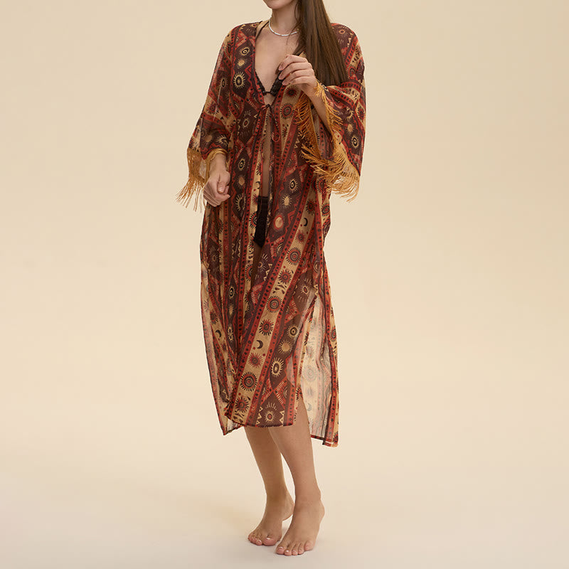 Olivenorma Cardigan estivo da donna in chiffon, vestibilità ampia e leggero, da spiaggia - Tribù del Sole - image 6