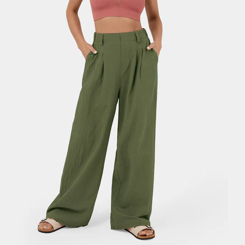 Olivenorma Pantaloni casual larghi e rilassati a vita alta da donna - Verde oliva - 3XL - image 23