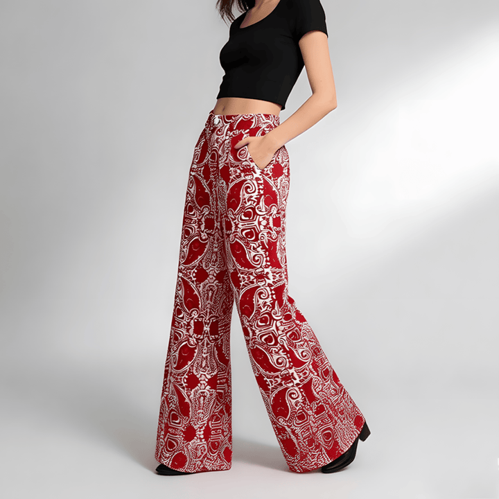 Olivenorma Pantaloni a gamba dritta con vita alta e stampa paisley da donna - image 3