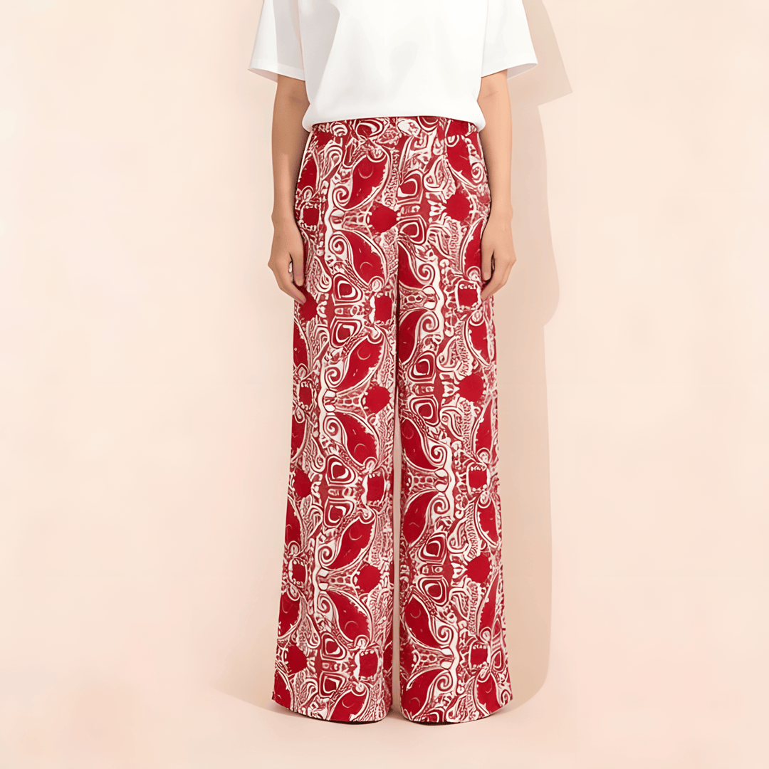 Olivenorma Pantaloni a gamba dritta con vita alta e stampa paisley da donna - XL - image 1