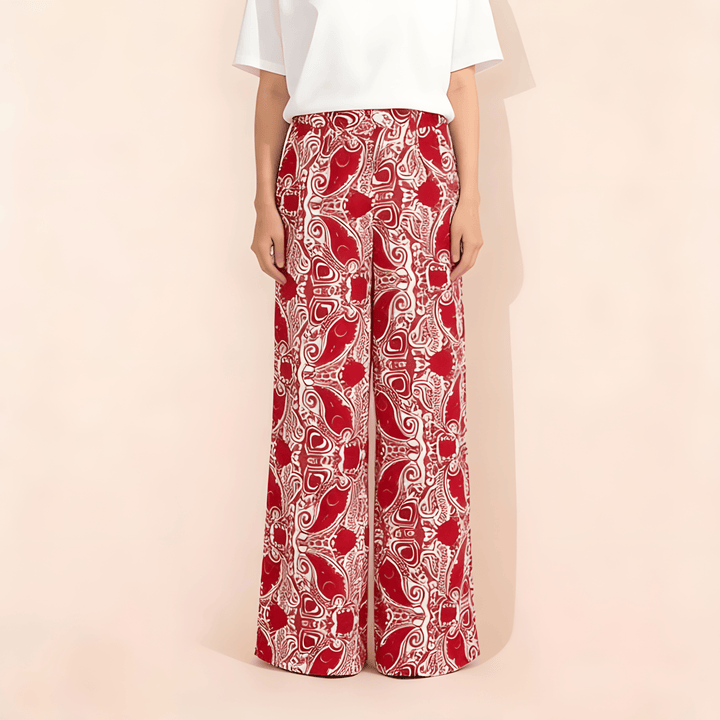 Olivenorma Pantaloni a gamba dritta con vita alta e stampa paisley da donna - XL - image 1