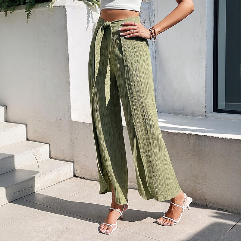 Olivenorma Pantaloni da donna bohémien con cintura, vita alta, spacco e gamba larga, primavera estate - image 3
