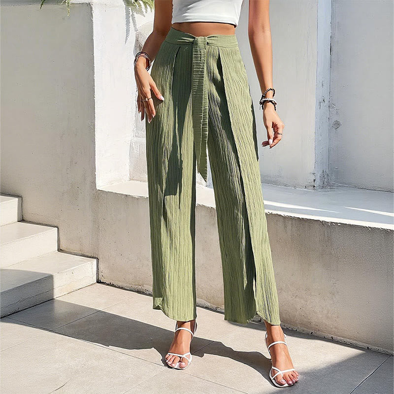 Olivenorma Pantaloni da donna bohémien con cintura, vita alta, spacco e gamba larga, primavera estate - 2XL - image 1