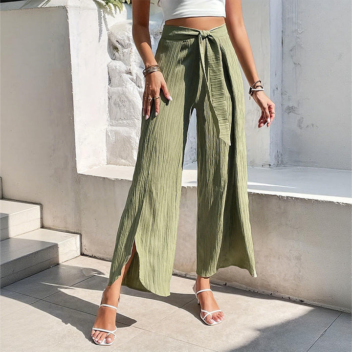 Olivenorma Pantaloni da donna bohémien con cintura, vita alta, spacco e gamba larga, primavera estate - image 0