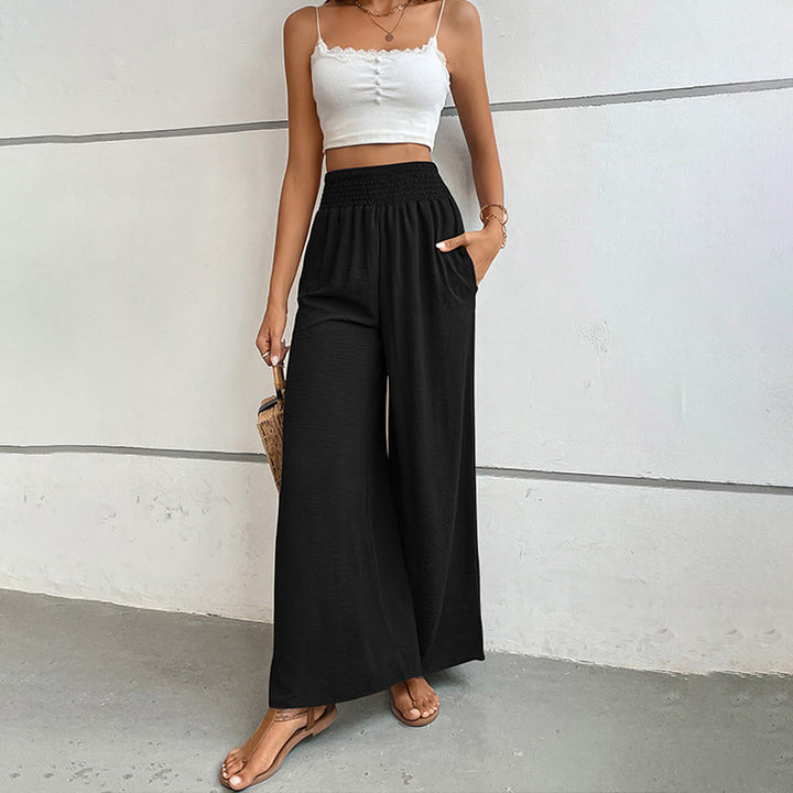 Olivenorma Pantaloni estivi casual a vita alta con elastico in vita e gamba larga - image 1