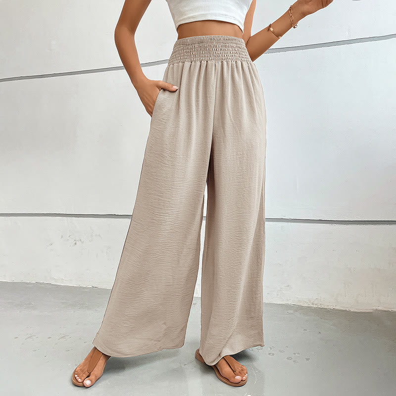 Olivenorma Pantaloni estivi casual a vita alta con elastico in vita e gamba larga - Beige - XL - image 13