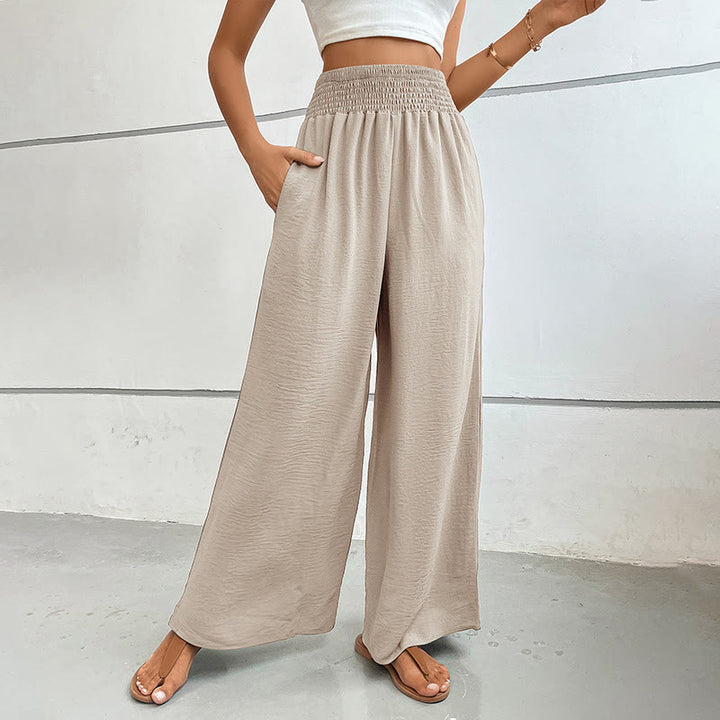 Olivenorma Pantaloni estivi casual a vita alta con elastico in vita e gamba larga - Beige - XL - image 13