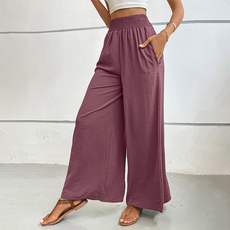 Olivenorma Pantaloni estivi casual a vita alta con elastico in vita e gamba larga - image 43