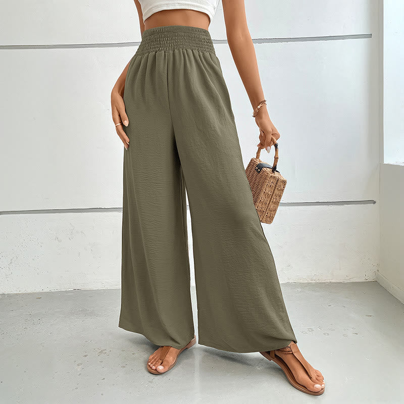 Olivenorma Pantaloni estivi casual a vita alta con elastico in vita e gamba larga - Verde oliva - XL - image 25
