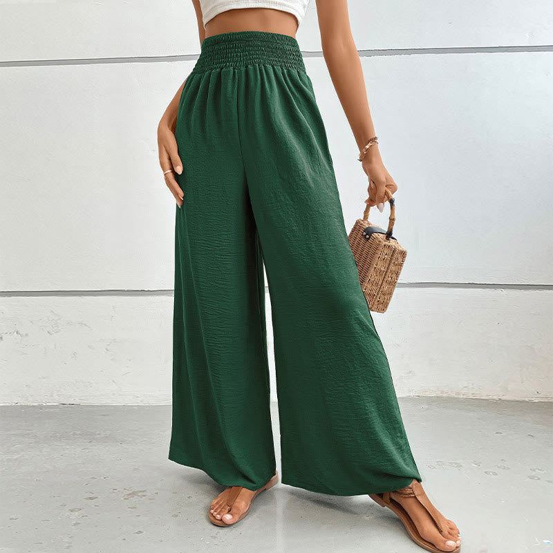 Olivenorma Pantaloni estivi casual a vita alta con elastico in vita e gamba larga - Verde scuro - XL - image 34