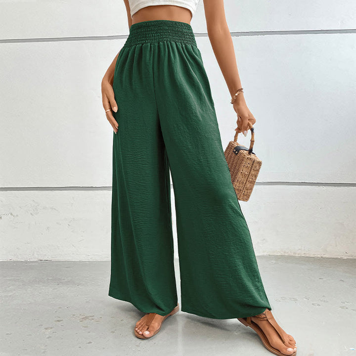 Olivenorma Pantaloni estivi casual a vita alta con elastico in vita e gamba larga - Verde scuro - XL - image 34