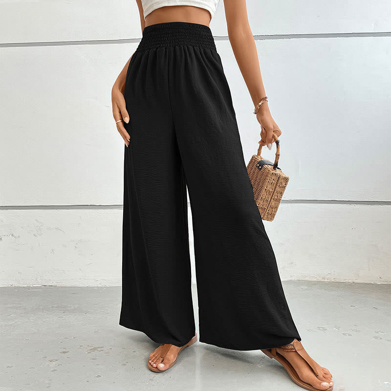 Olivenorma Pantaloni estivi casual a vita alta con elastico in vita e gamba larga - Nero - XL - image 0