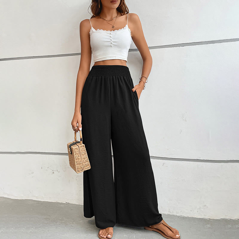 Olivenorma Pantaloni estivi casual a vita alta con elastico in vita e gamba larga - image 2