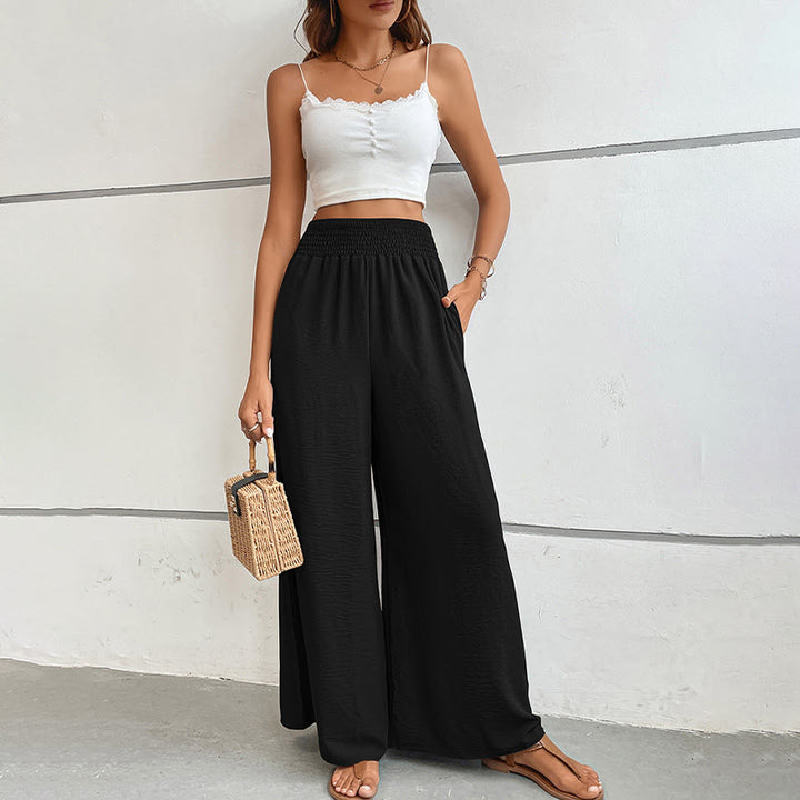 Olivenorma Pantaloni estivi casual a vita alta con elastico in vita e gamba larga - image 2