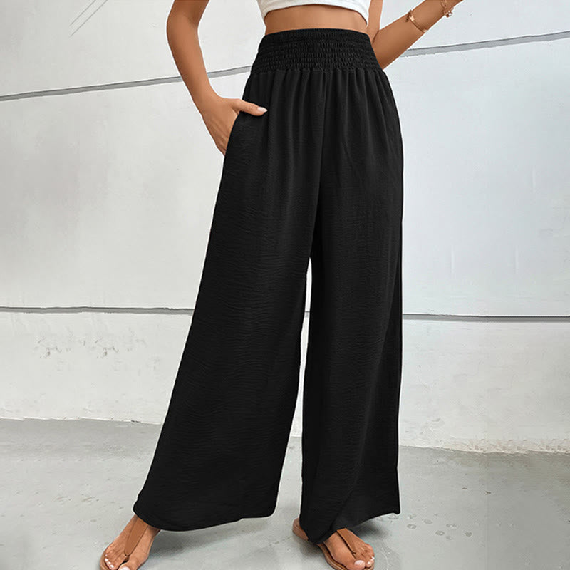 Olivenorma Pantaloni estivi casual a vita alta con elastico in vita e gamba larga - image 3