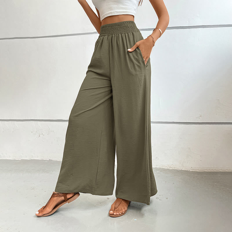 Olivenorma Pantaloni estivi casual a vita alta con elastico in vita e gamba larga - image 26
