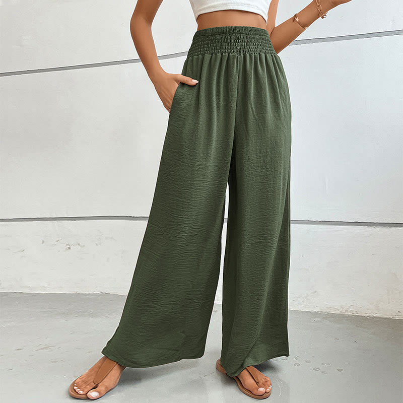 Olivenorma Pantaloni estivi casual a vita alta con elastico in vita e gamba larga - Verde - XL - image 19