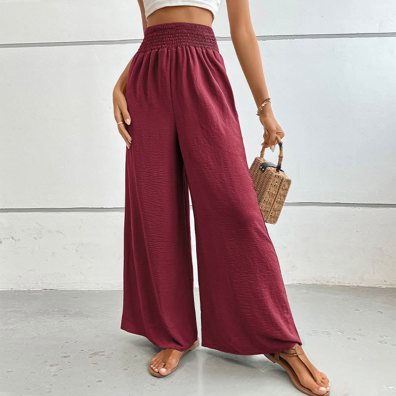 Olivenorma Pantaloni estivi casual a vita alta con elastico in vita e gamba larga - Vino rosso - XL - image 31