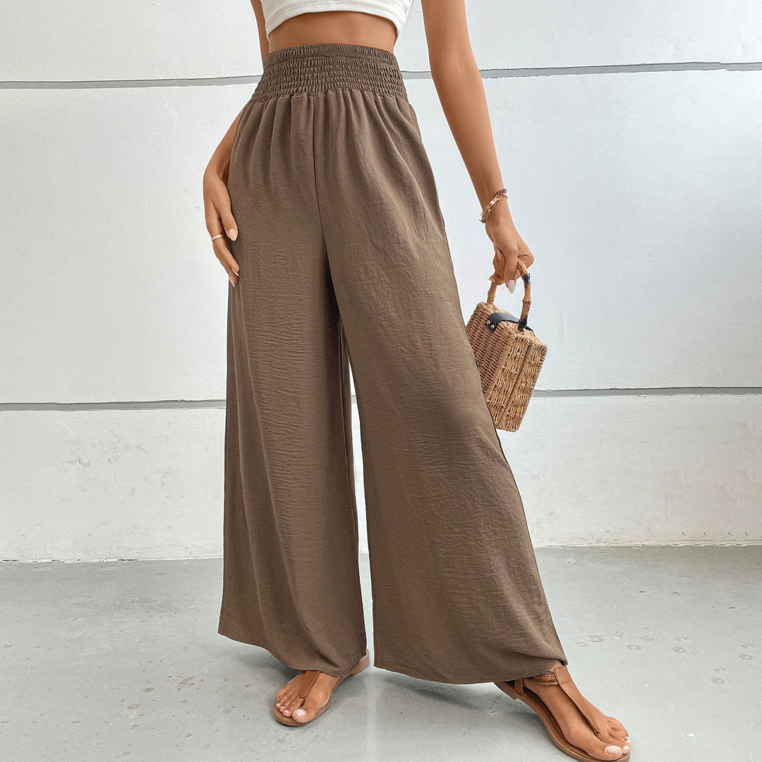 Olivenorma Pantaloni estivi casual a vita alta con elastico in vita e gamba larga - Marrone - XL - image 4