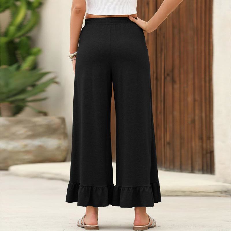 Olivenorma Pantaloni comodi casual larghi con orlo arricciato estivo da donna a nove punte - image 11