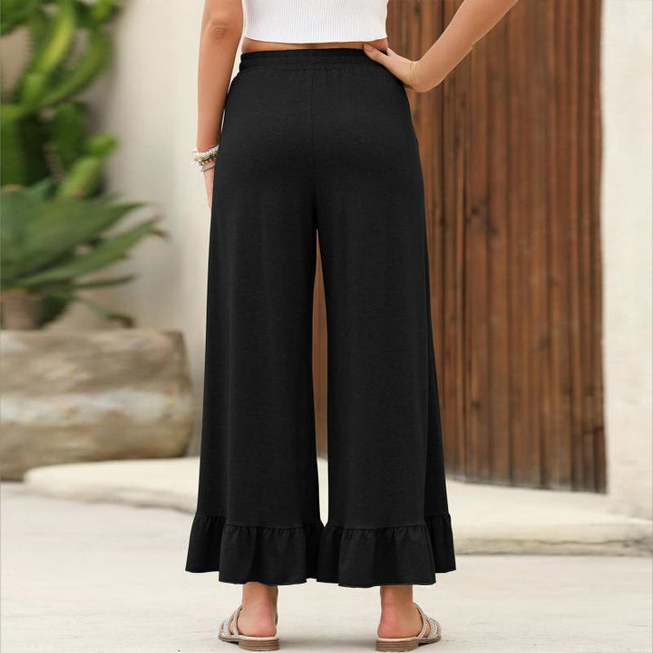 Olivenorma Pantaloni comodi casual larghi con orlo arricciato estivo da donna a nove punte - image 11