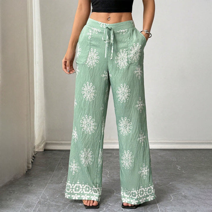 Olivenorma Pantaloni da donna casual larghi con stampa, vita elastica, comodi ed eleganti - Verde - XL - image 4