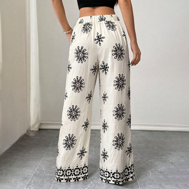 Olivenorma Pantaloni da donna casual larghi con stampa, vita elastica, comodi ed eleganti - image 2