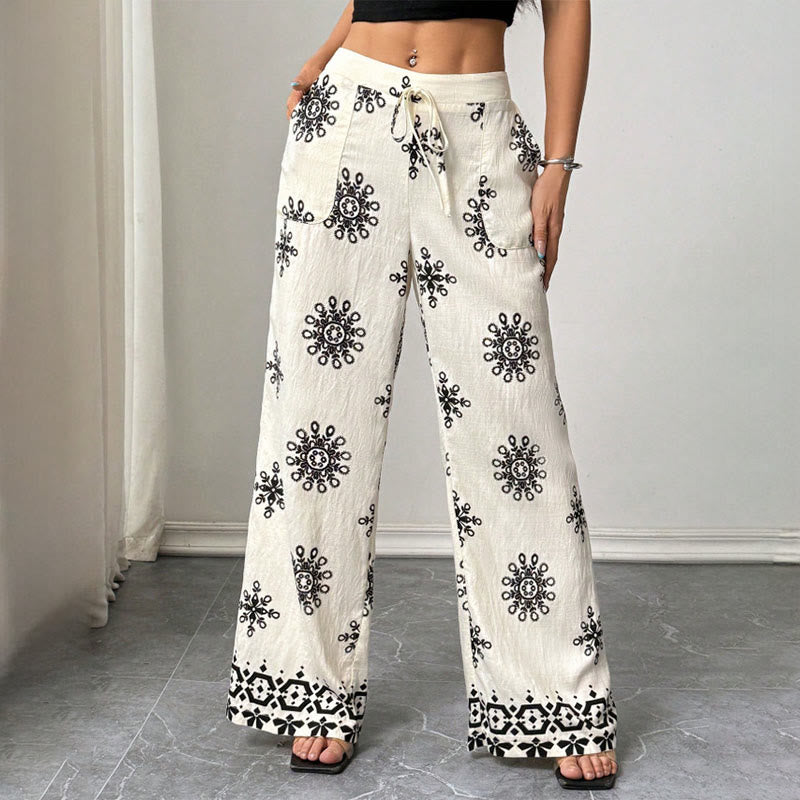 Olivenorma Pantaloni da donna casual larghi con stampa, vita elastica, comodi ed eleganti - image 3