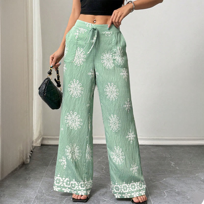 Olivenorma Pantaloni da donna casual larghi con stampa, vita elastica, comodi ed eleganti - image 5