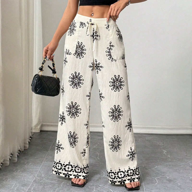 Olivenorma Pantaloni da donna casual larghi con stampa, vita elastica, comodi ed eleganti - image 1