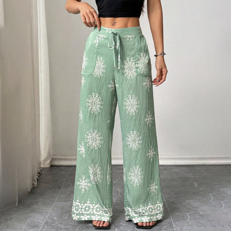 Olivenorma Pantaloni da donna casual larghi con stampa, vita elastica, comodi ed eleganti - image 7