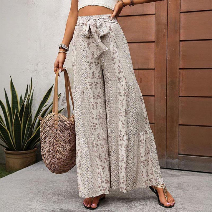 Pantaloni da vacanza estivi Olivenorma con gamba larga e cintura elasticizzata floreale e geometrica - image 0