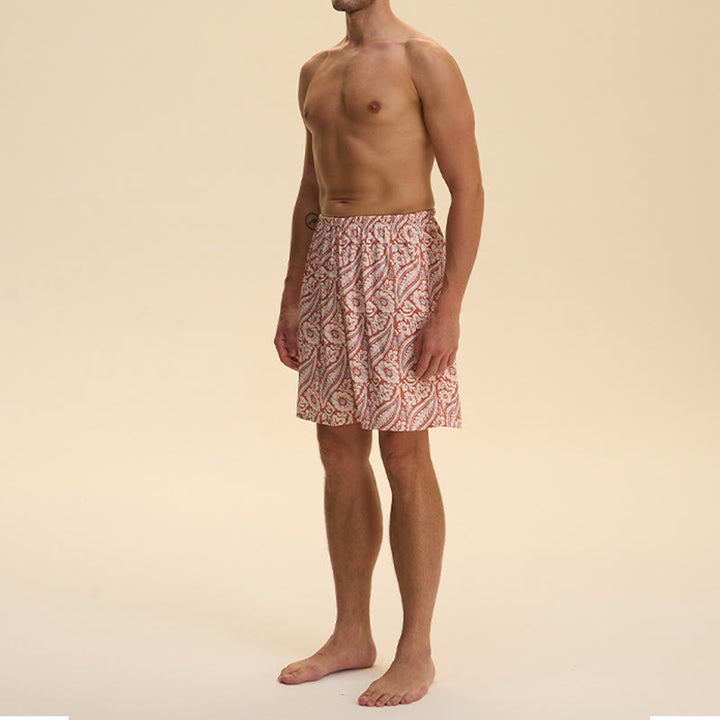 Olivenorma - Pantaloni corti da uomo estivi in ​​chiffon satinato, larghi, comodi ed eleganti, stampati - image 6