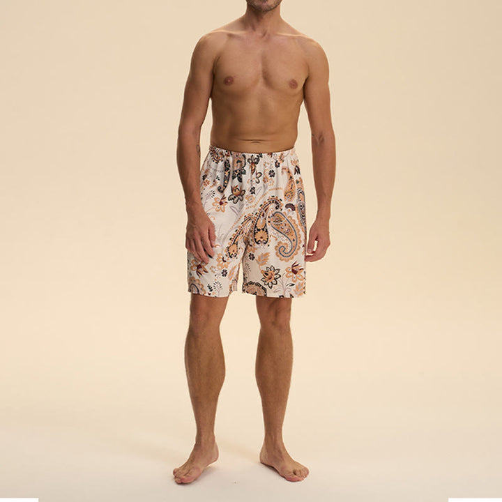 Olivenorma - Pantaloni corti da uomo estivi in ​​chiffon satinato, larghi, comodi ed eleganti, stampati - image 2