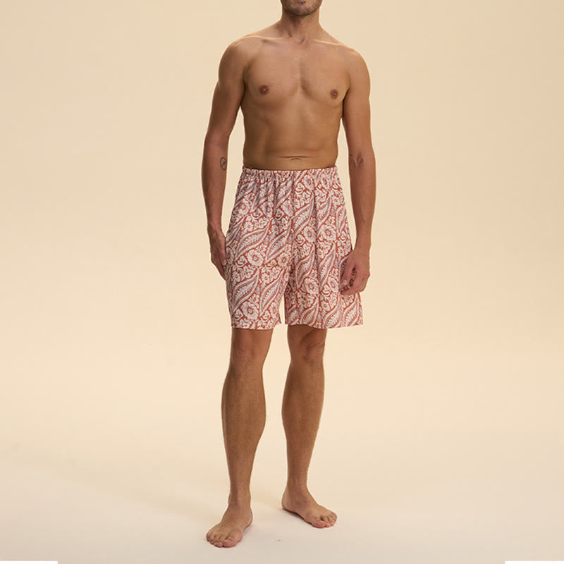 Olivenorma - Pantaloni corti da uomo estivi in ​​chiffon satinato, larghi, comodi ed eleganti, stampati - image 7