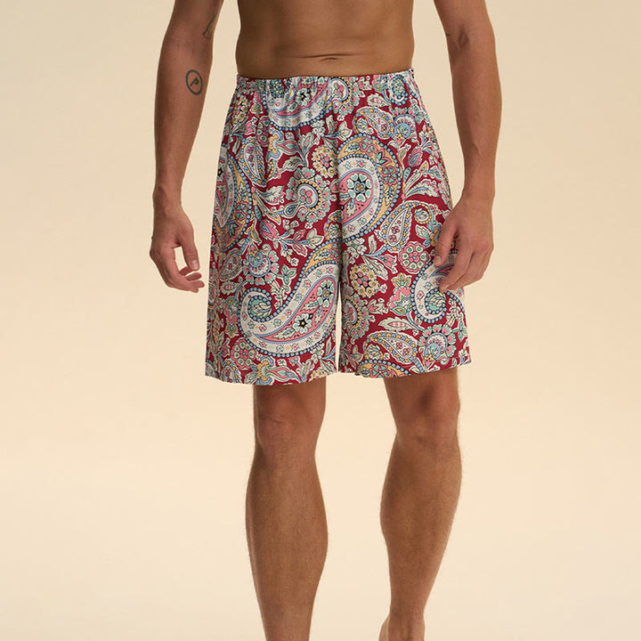 Olivenorma - Pantaloni corti da uomo estivi in ​​chiffon satinato, larghi, comodi ed eleganti, stampati - Rosso ciliegia - 2XL - image 10