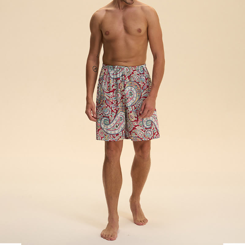 Olivenorma - Pantaloni corti da uomo estivi in ​​chiffon satinato, larghi, comodi ed eleganti, stampati - image 12