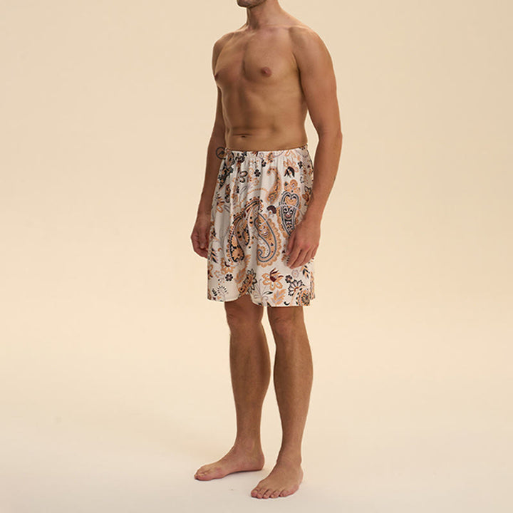 Olivenorma - Pantaloni corti da uomo estivi in ​​chiffon satinato, larghi, comodi ed eleganti, stampati - image 1