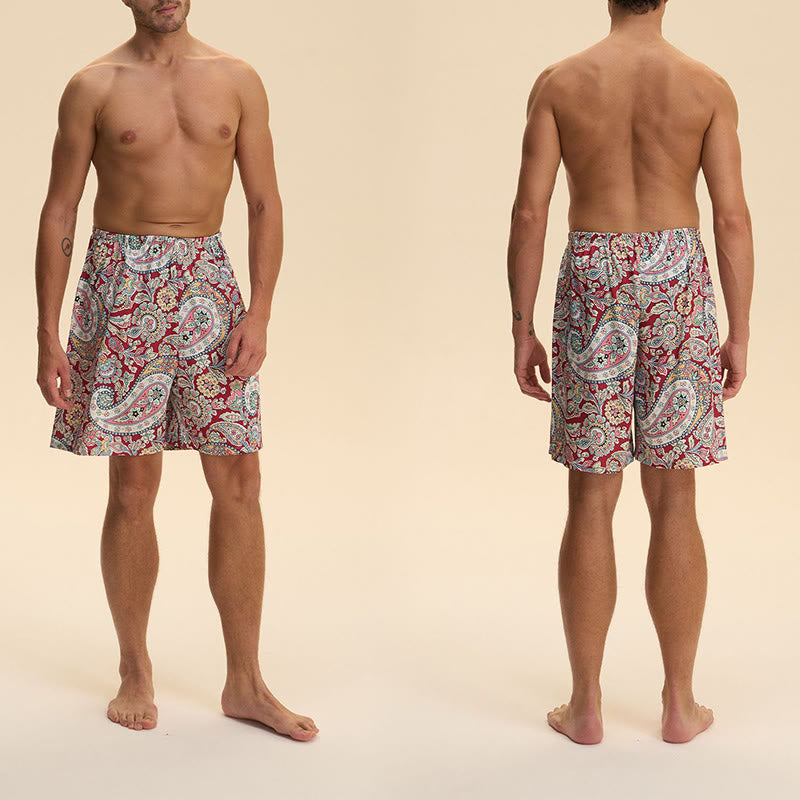 Olivenorma - Pantaloni corti da uomo estivi in ​​chiffon satinato, larghi, comodi ed eleganti, stampati - image 14